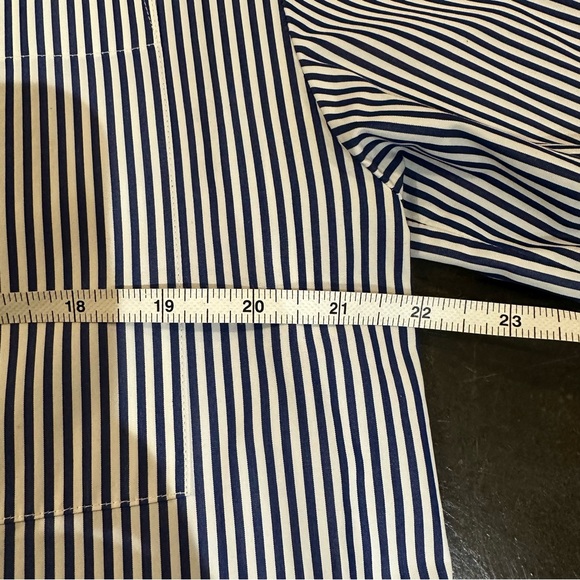 Lafayette 148 - Striped Button Down Long Sleeve Shirt - Blue White - Size M - Picture 9 of 12